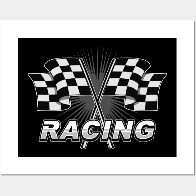 Checkered racing car flag with text Wall Art by Jiooji Project